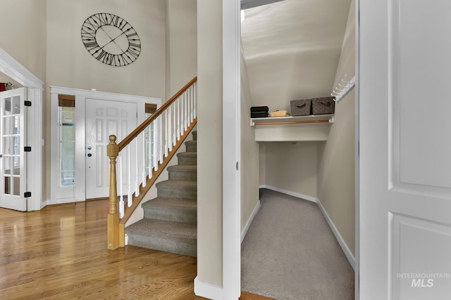 3031 N Christian Way, Meridian, ID 83646 - stairway featuring wood finished floors and a towering ceiling