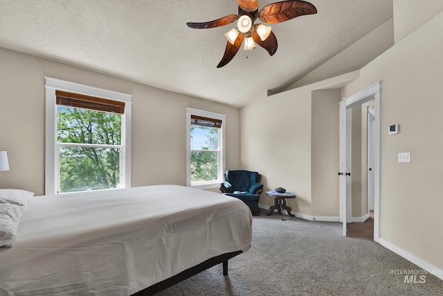 3031 N Christian Way, Meridian, ID 83646 - bedroom with carpet floors, lofted ceiling, a textured ceiling, and a ceiling fan
