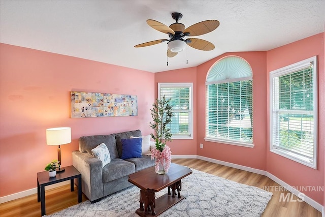 2888 W Wilder St, Meridian, ID 83642 - living room with healthy amount of natural light, light wood finished floors, a ceiling fan, and lofted ceiling