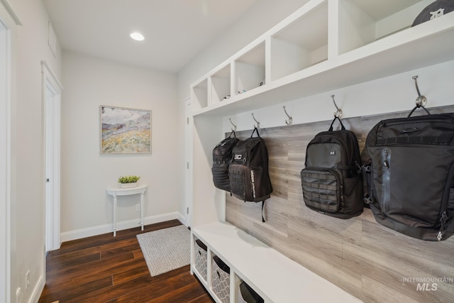 12371 S Abbott Downing Way, Nampa, ID 83686 - mudroom featuring recessed lighting, baseboards, and dark wood finished floors