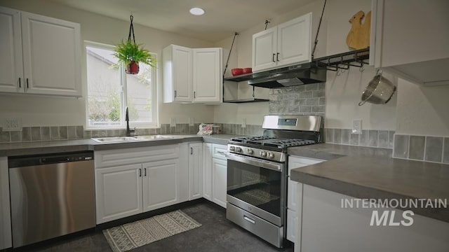 kitchen featuring white cabinetry, sink, decorative backsplash, and appliances with stainless steel finishes