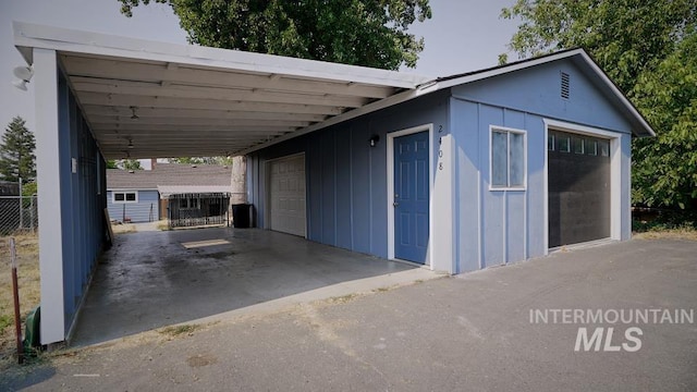 exterior space with a garage