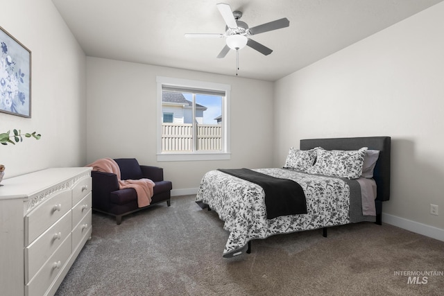 bedroom featuring baseboards, carpet, and a ceiling fan