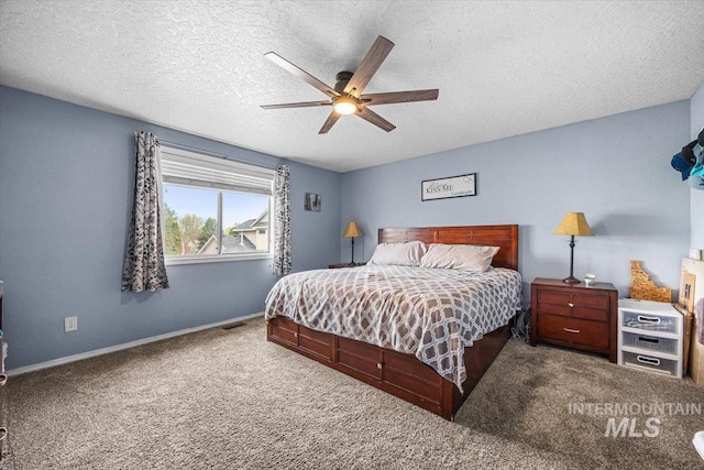 408 Tanoak Cir, Nampa, ID 83686 - carpeted bedroom featuring a textured ceiling, a ceiling fan, baseboards, and visible vents