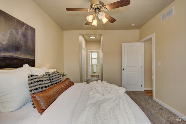 bedroom with carpet flooring and ceiling fan