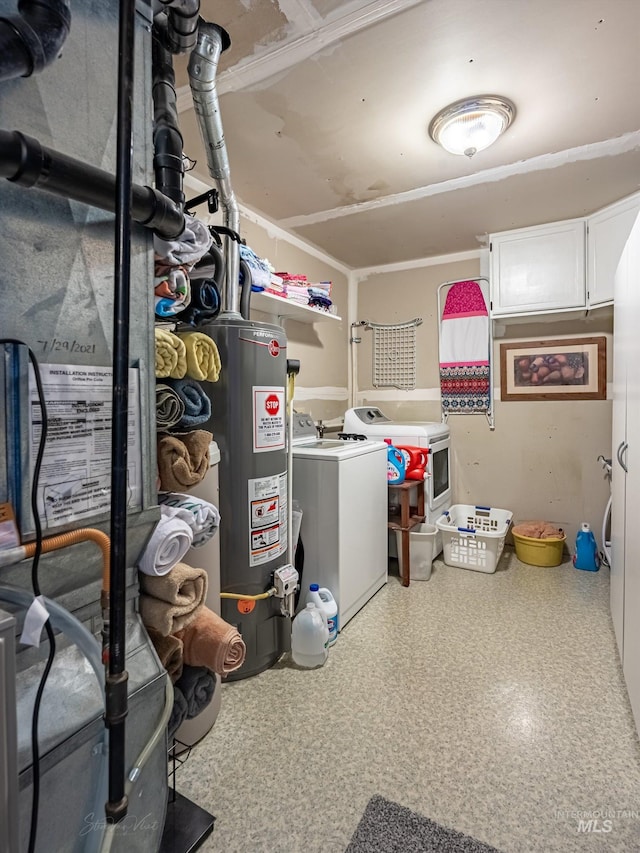 basement with gas water heater, separate washer and dryer, and sink