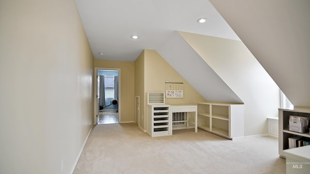 bonus room with carpet floors, recessed lighting, and baseboards