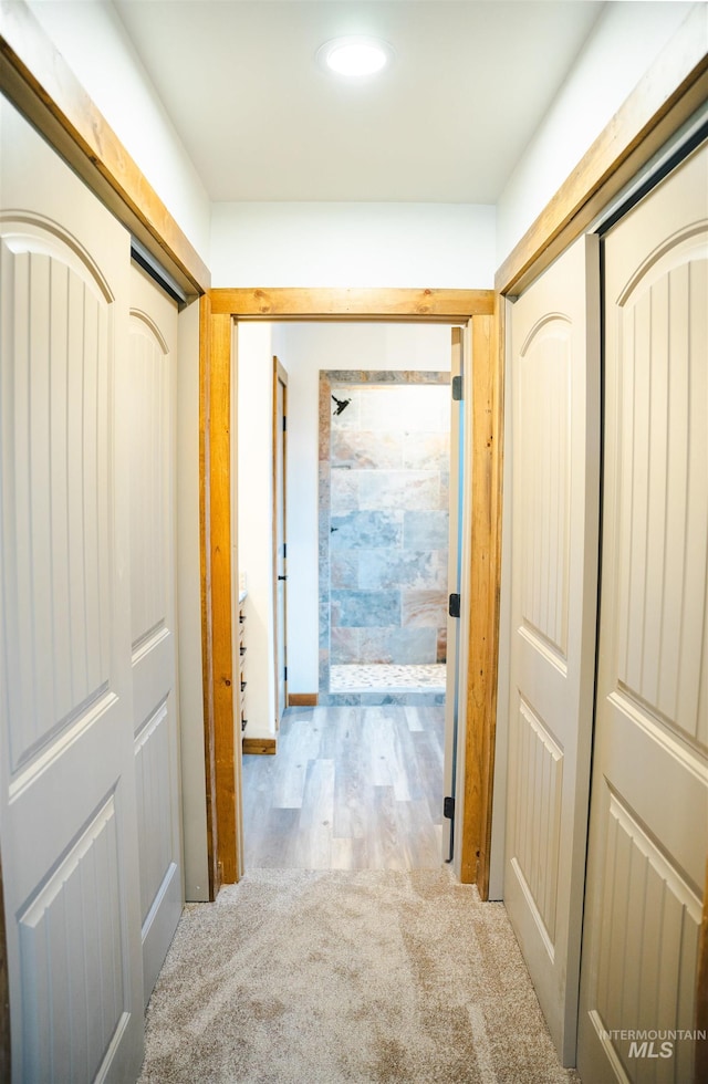 corridor with light carpet