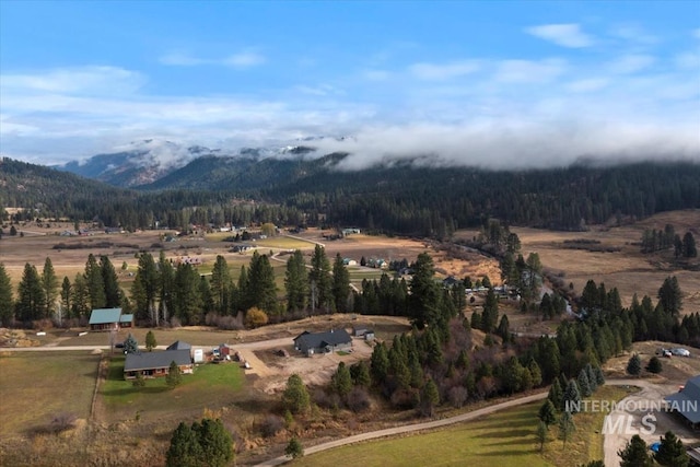 property view of mountains featuring a wooded view