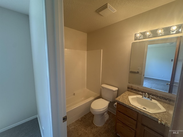 2451 W Park Stone Dr, Meridian, ID 83646 - bathroom with vanity, toilet, a textured ceiling, tub / shower combination, and baseboards