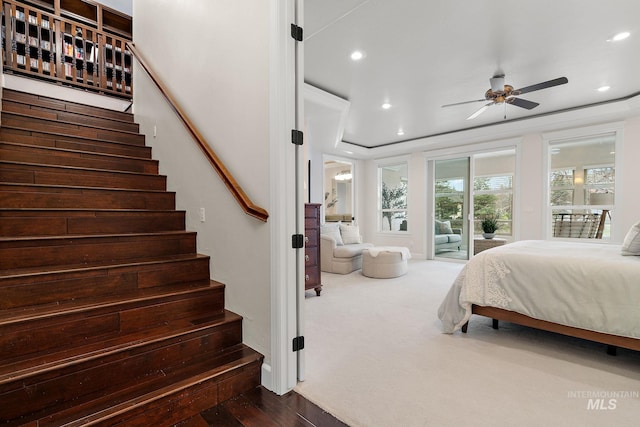 724 E Lakebrook Ln, Eagle, ID 83616 - bedroom featuring access to exterior, recessed lighting, and dark wood-type flooring
