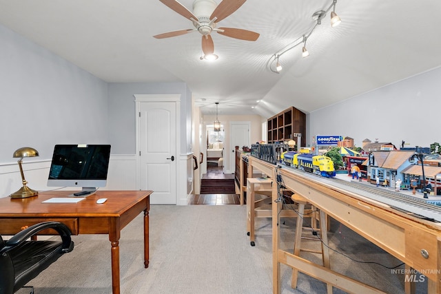 724 E Lakebrook Ln, Eagle, ID 83616 - carpeted office space with a ceiling fan, vaulted ceiling, and track lighting