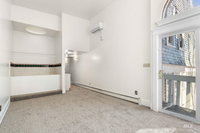 interior space featuring a wall mounted air conditioner and baseboard heating