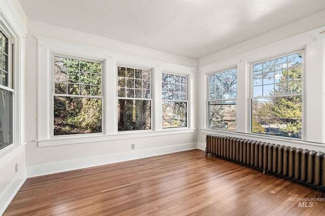 unfurnished sunroom with a healthy amount of sunlight and radiator heating unit