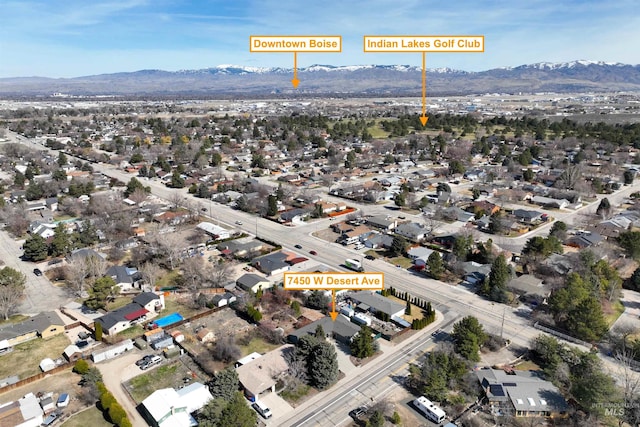 aerial view with a mountain view and a residential view