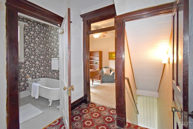 full bath featuring a freestanding bath and french doors