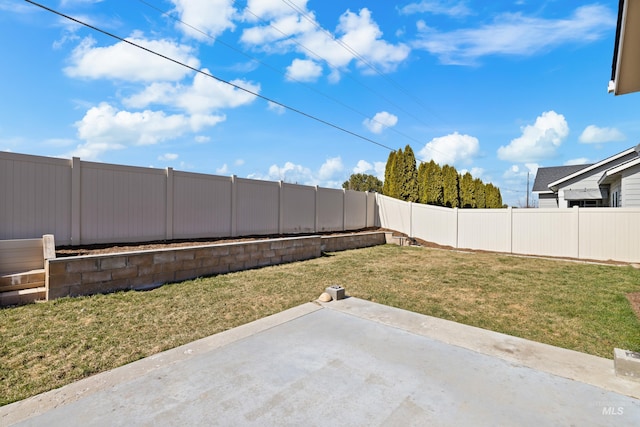 view of yard with a patio area and a fenced backyard