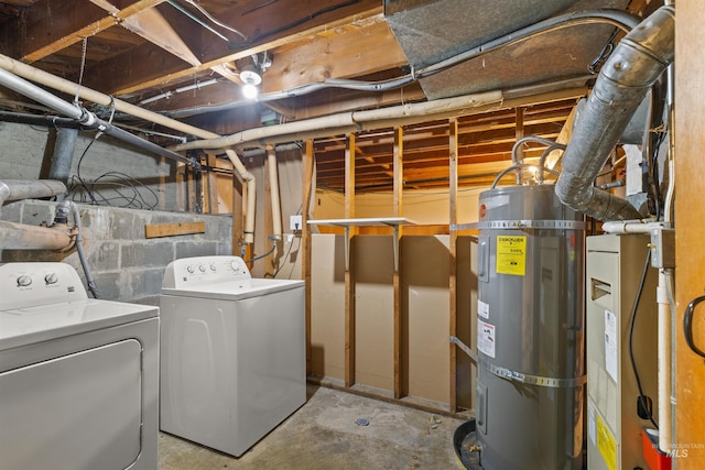 basement featuring secured water heater and independent washer and dryer