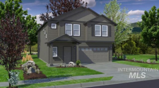 view of front property featuring a garage and a front yard