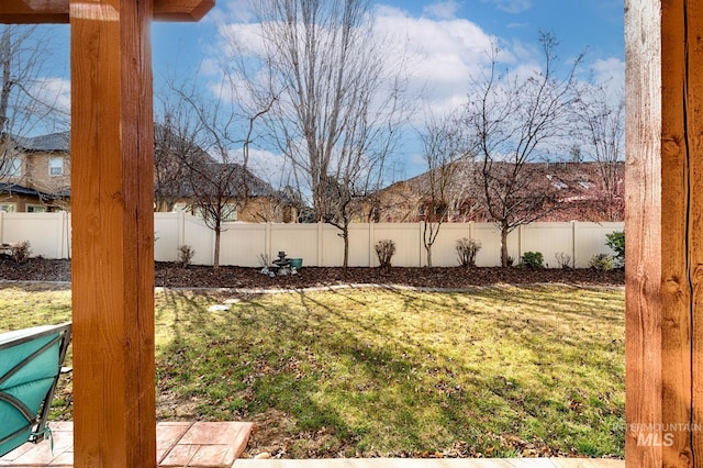 view of yard with a fenced backyard