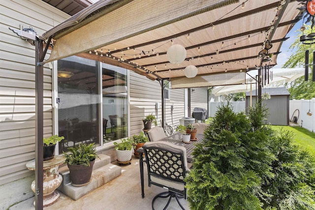 1011 Lynx, Jerome, ID 83338 - view of patio / terrace with a pergola and a storage shed