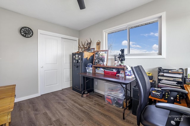 office space with dark hardwood / wood-style floors