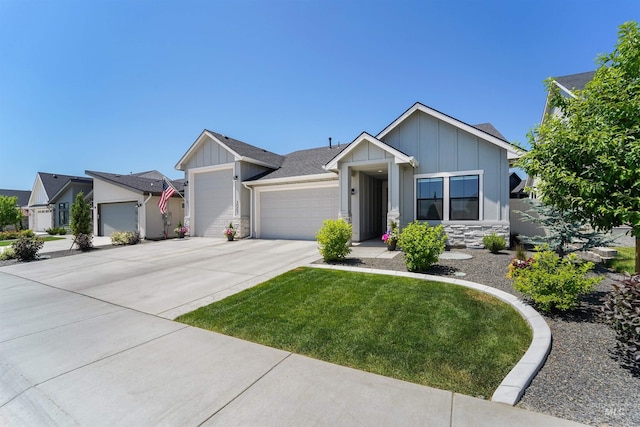 3067 N Sun City Ave, Star, ID 83669 - ranch-style home featuring board and batten siding, a garage, concrete driveway, and roof with shingles