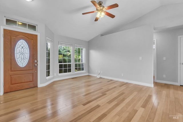 4104 Iris Ct, Nampa, ID 83687 - entrance foyer featuring lofted ceiling, a ceiling fan, light wood-style flooring, and baseboards