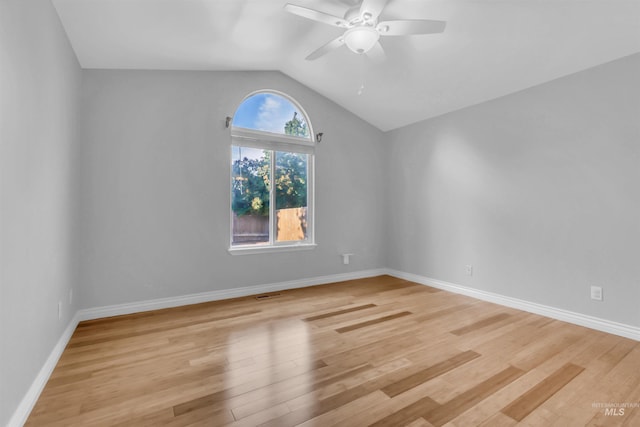 4104 Iris Ct, Nampa, ID 83687 - empty room with lofted ceiling, ceiling fan, light wood-style flooring, and baseboards