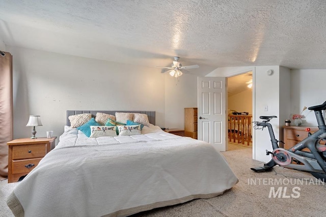 1015 E Park, Weiser, ID 83672 - bedroom featuring carpet, a textured ceiling, and a ceiling fan
