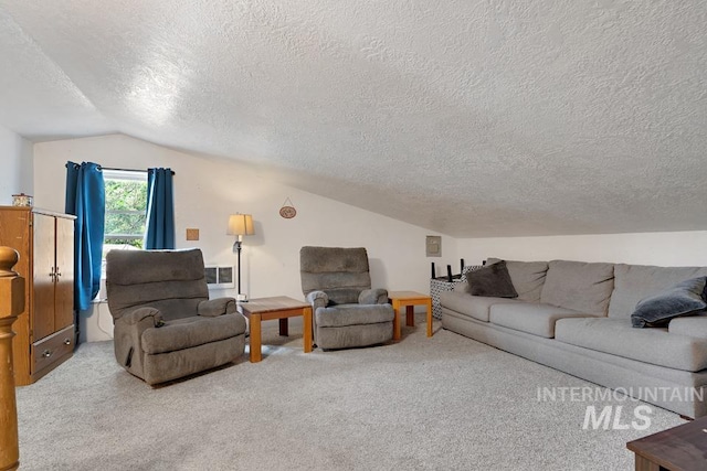 1015 E Park, Weiser, ID 83672 - living area featuring a textured ceiling, lofted ceiling, and carpet floors