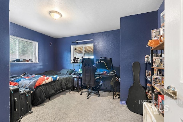 1015 E Park, Weiser, ID 83672 - carpeted bedroom featuring multiple windows, a textured wall, a textured ceiling, and a desk