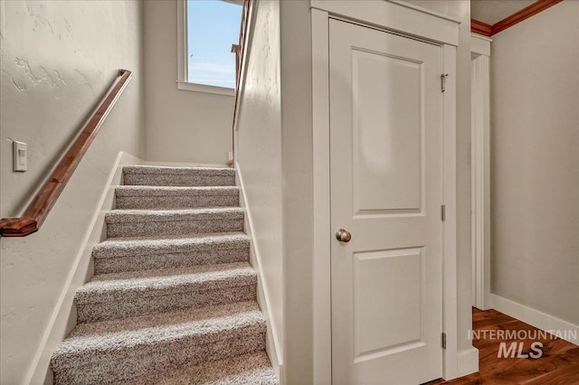 1512 N 28th St, Boise, ID 83703 - stairs featuring wood finished floors, baseboards, and crown molding