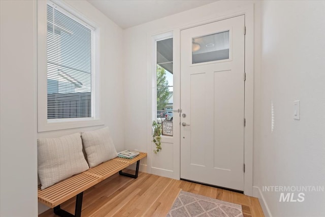 foyer featuring baseboards and light wood-style floors