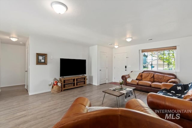 living room featuring baseboards and wood finished floors