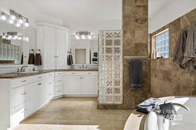 2873 W Wind Dr, Eagle, ID 83616 - bathroom with vanity, a fireplace, and a shower