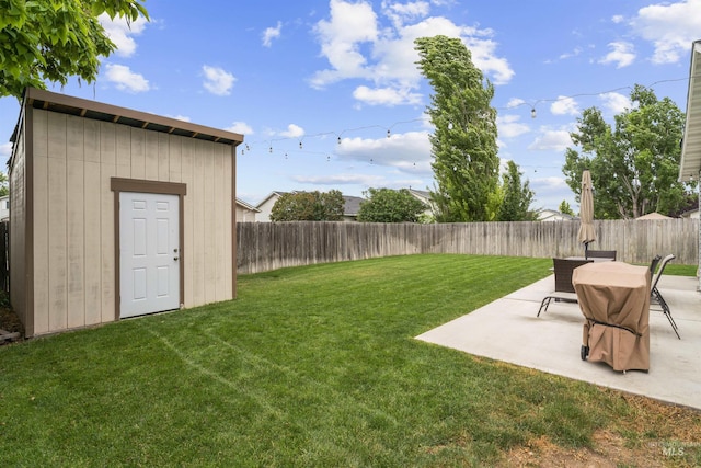 5509 Aspenwood Ave, Caldwell, ID 83607 - fenced backyard with a storage unit and a patio