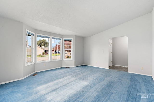 empty room with carpet floors and a textured ceiling