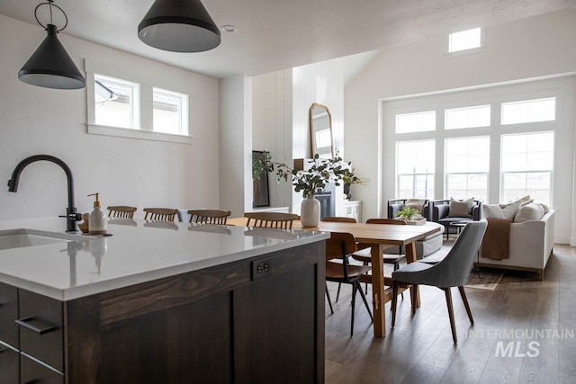 kitchen with plenty of natural light, light countertops, a sink, and wood finished floors