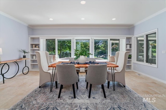 2368 SE 5th Way, Meridian, ID 83642 - dining room with ornamental molding, light stone finish flooring, and recessed lighting