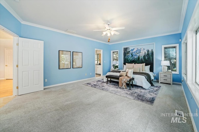 2368 SE 5th Way, Meridian, ID 83642 - carpeted bedroom featuring crown molding and ceiling fan