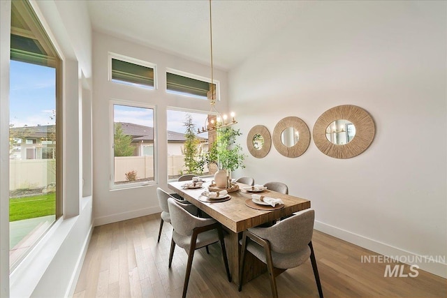 dining room featuring hardwood / wood-style floors and a notable chandelier