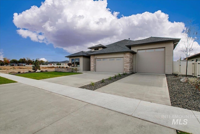 prairie-style house with a garage