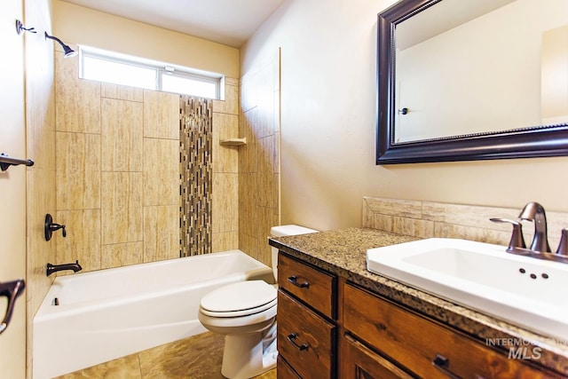 full bathroom with tile patterned floors, vanity, toilet, and bathing tub / shower combination