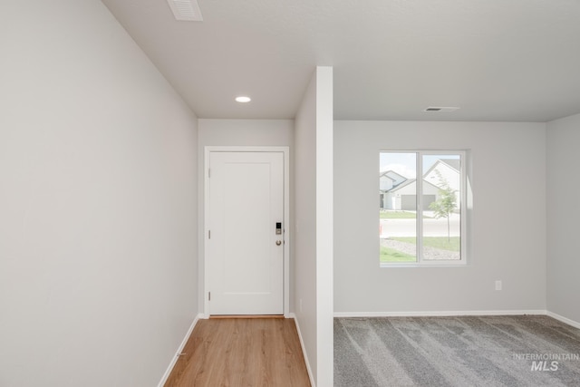 interior space with light hardwood / wood-style floors