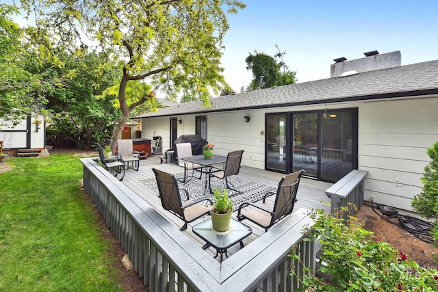 713 E Harcourt Rd, Boise, ID 83702 - wooden terrace featuring a lawn and outdoor dining area