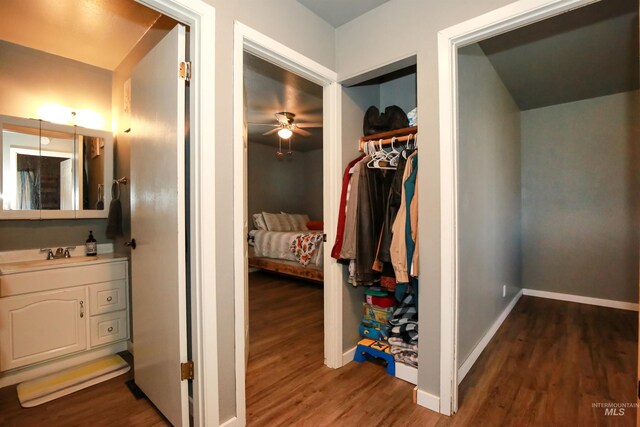 interior space with dark hardwood / wood-style flooring and sink