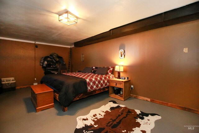 bedroom with crown molding