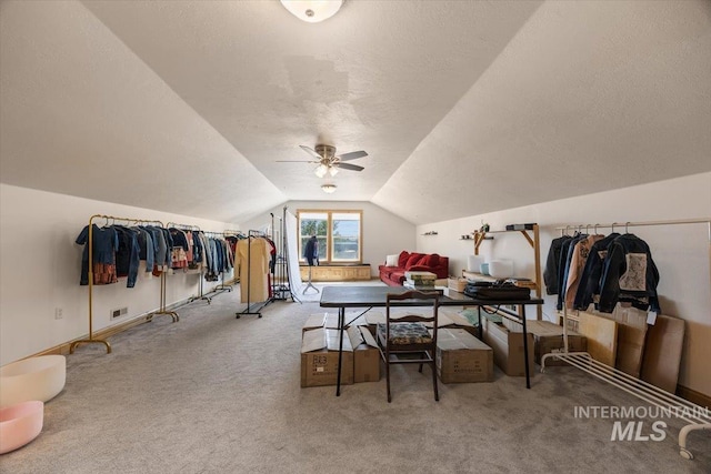 3415 Marble Front Rd, Caldwell, ID 83605 - bonus room featuring carpet flooring, lofted ceiling, a textured ceiling, and ceiling fan