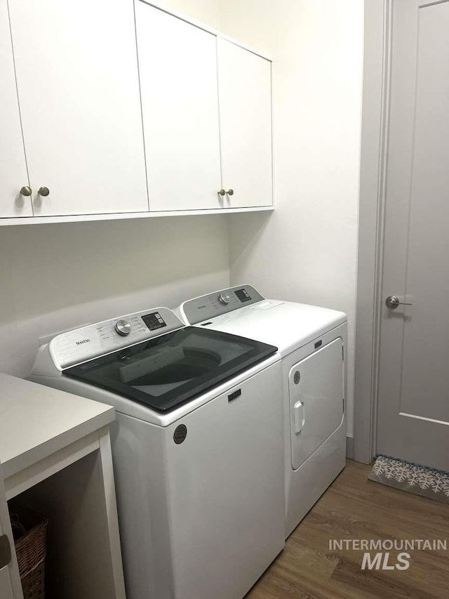 11703 W Amsonia, Star, ID 83669 - washroom with independent washer and dryer, cabinet space, and light wood-style floors